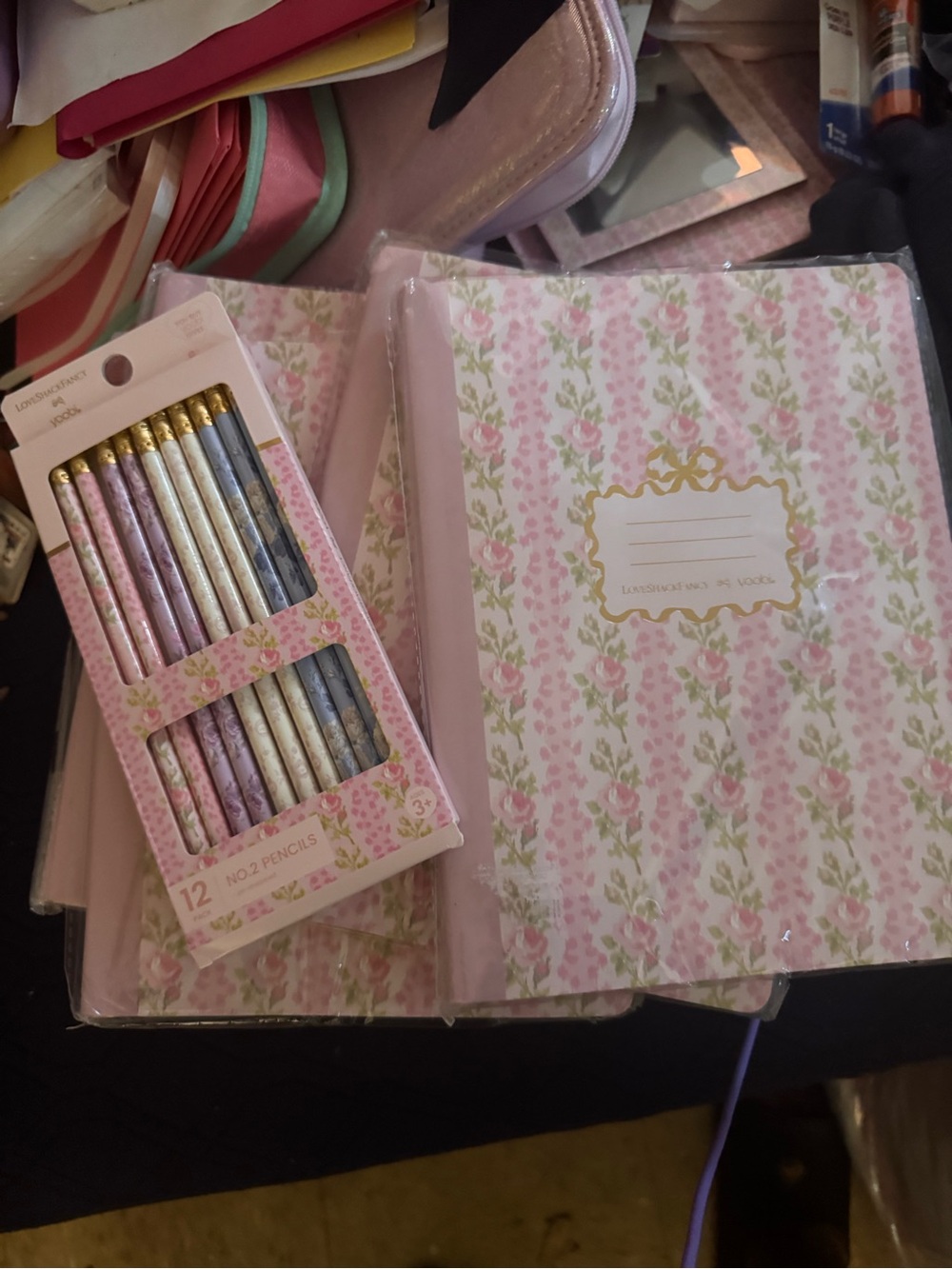 LoveShackFancy Pink Floral Notebook Set with Coordinated Pencils